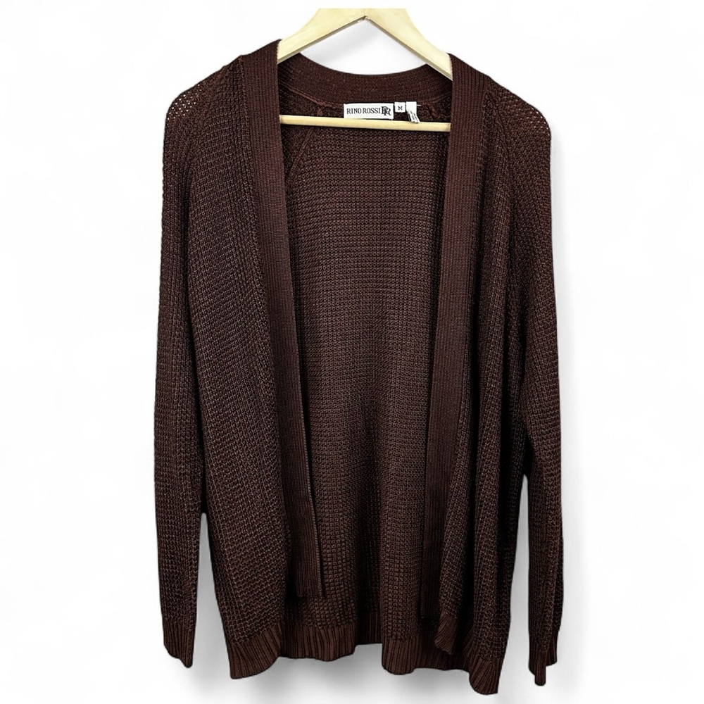 Rino Rossi Chocolate Knit Open Front Sweater Cardigan Size Medium